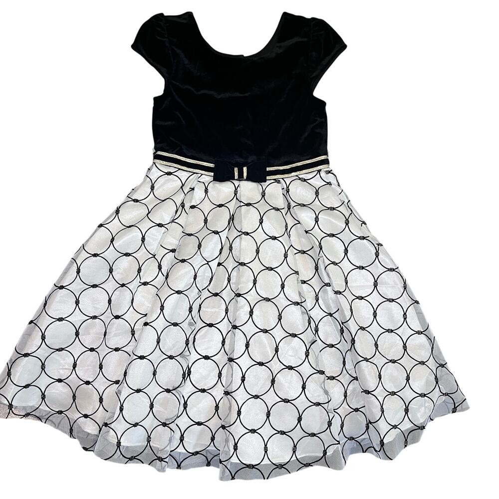 Jona Michelle Black Velvet White tool circle gold formal event dress Girls 8